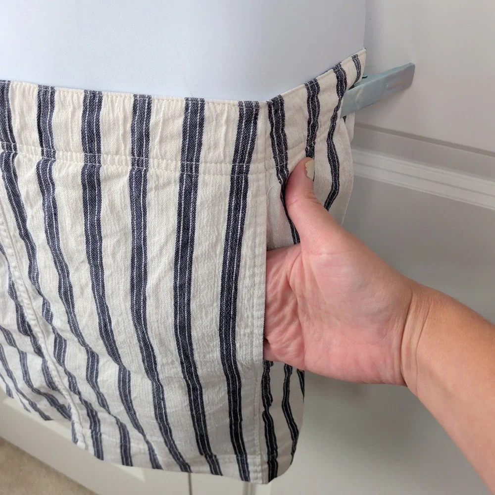 Coastal Striped Linen Blend Mini Skirt Theory Matai Chonos White‎ Blue Size 12